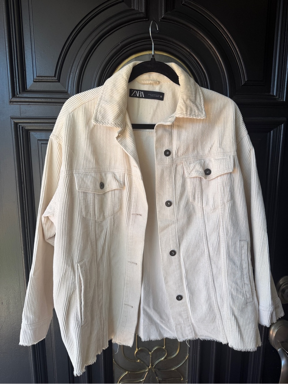 Zara Cream oversized Corduroy Shirt Jacket